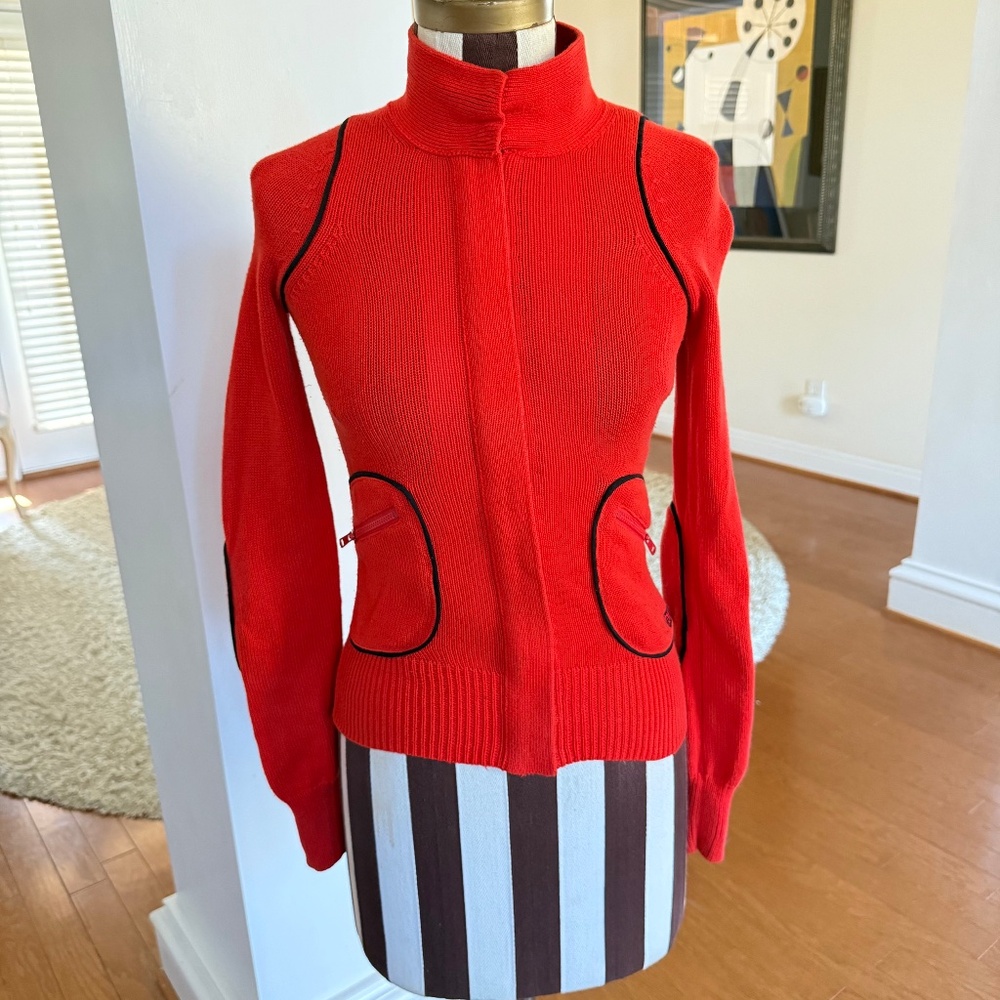 Armani Exchange A|X Red/Orange Knit Zip Up Cardigan Sweater Jacket Size XS